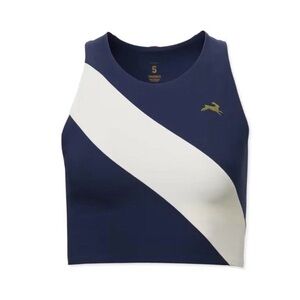 Tracksmith Women’s Bell Lap Top XS Navy Blue White Striped Running